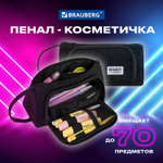 Пенал-косметичка BRAUBERG с ручкой 1 откидная планка полиэстер 22x10х8 см Black (2 штуки в упаковке)