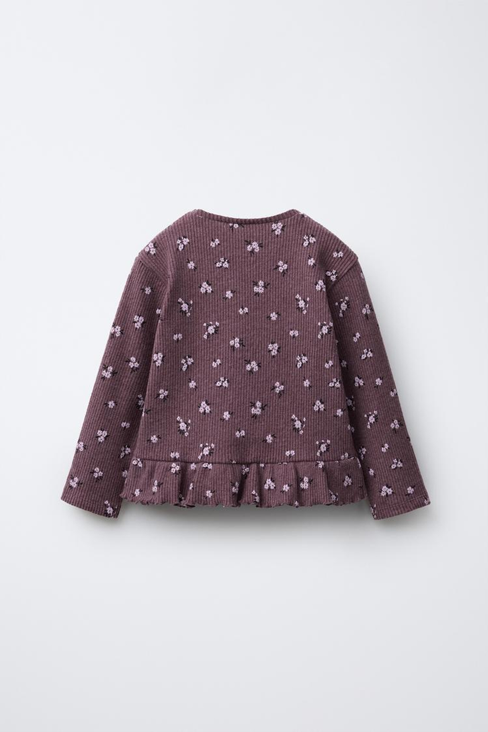 ZARA ФУТБОЛКА С ПРИНТОМ И ОБОРКОЙ ИЗ МЯГКОЙ ТКАНИ, ГРАНАТОВЫЙ