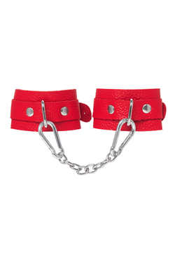 Наручники-браслеты Pecado BDSM, мини со скруглёнными углами, натуральная кожа, красные
