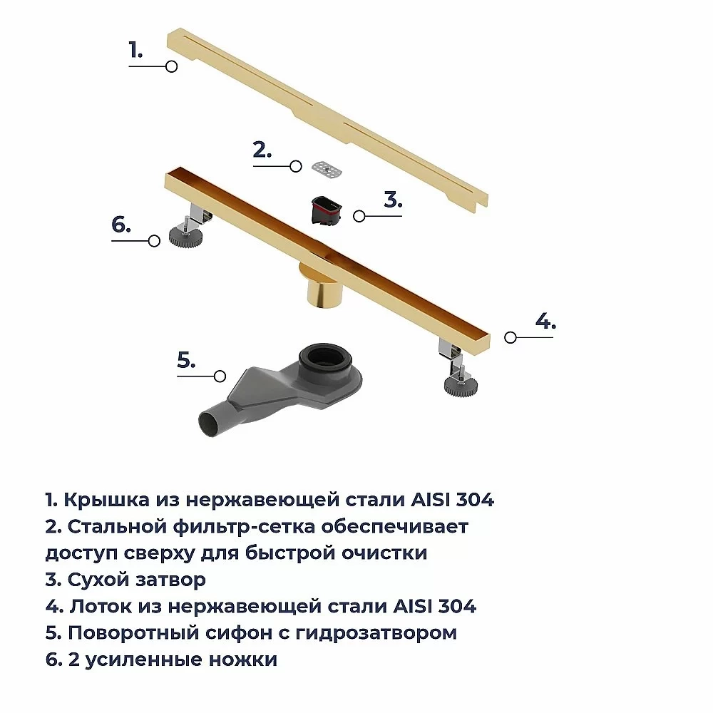 Душевой трап RGW SDR-52Gb 76215260-06 60 золото брашированное