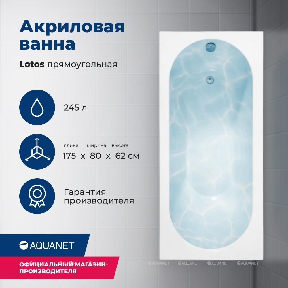 Акриловая ванна Aquanet (Акванет) Lotos 175x80 с каркасом