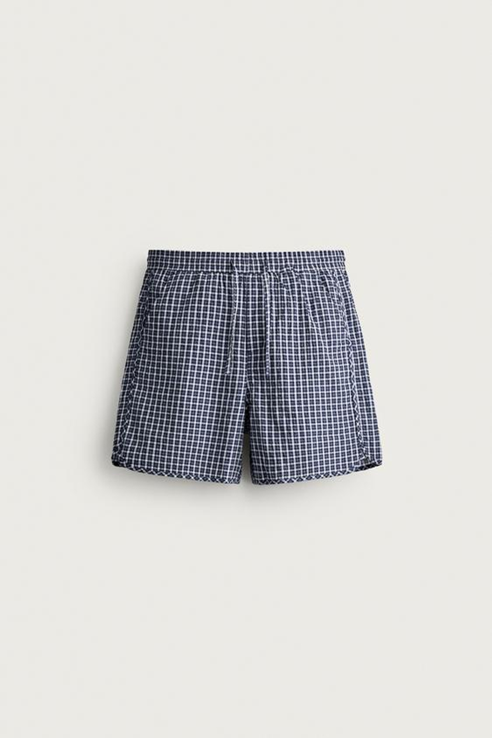 ZARA КОРОТКИЕ ШОРТЫ С РЕЛЬЕФНЫМ УЗОРОМ В КЛЕТКУ, СИНИЙ