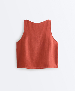 Oysho Топ из 100% льна, красноватый