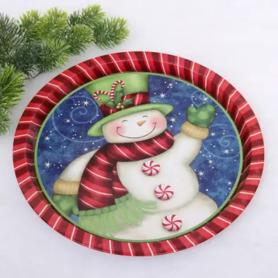 Поднос жестяной 32см «Веселый снеговичок»