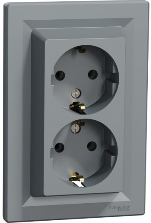 РОЗЕТКА С/У 2-ГНЕЗДА С/З ВИНТОВЫЕ КЛЕММЫ В СБОРЕ СТАЛЬ ASFORA /SCHNEIDER/