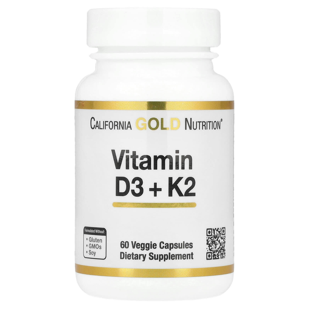 California Gold Nutrition, витамины D3 и К2, 60 растительных капсул
