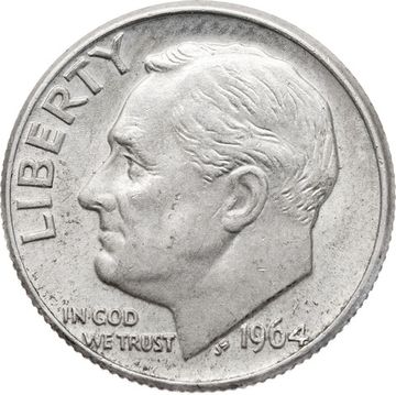 1 дайм (10 центов) 1964 D США "Silver Roosevelt Dime"