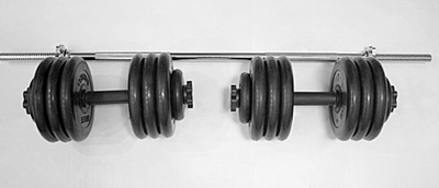Комплект 2 гантели и гриф прямой общий вес 75 кг