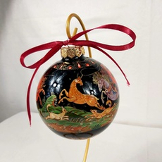 Коллекционный елочный шар с ручной росписью Палех "Охота" в фирменной коробке
