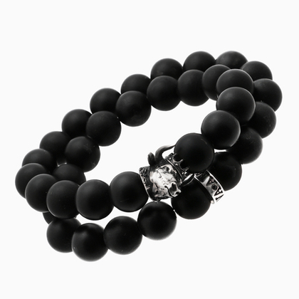 Браслет мужской KING BULL, черный агат, латунь, серебрение