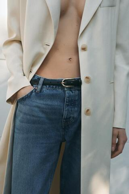 ZARA УЗКИЙ КОЖАНЫЙ РЕМЕНЬ, ЧЕРНЫЙ