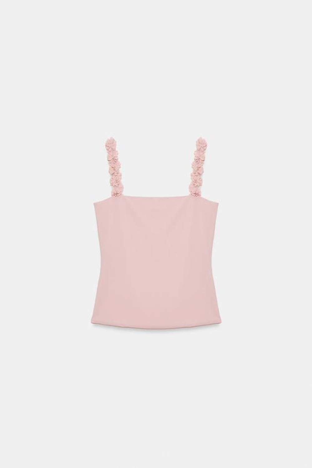 ZARA ТОП НА БРЕТЕЛЯХ С ЦВЕТАМИ, РОЗОВЫЙ