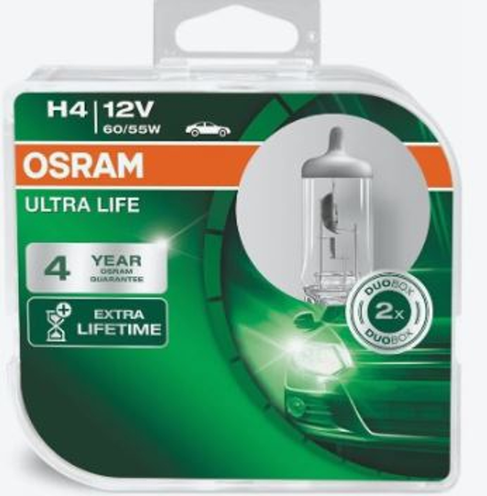 Автолампа H4 12V 60/55W P43t Osram  3200К ULTRA LIFE (64193ULT-2HB) (карт уп) к-т ORIGINAL