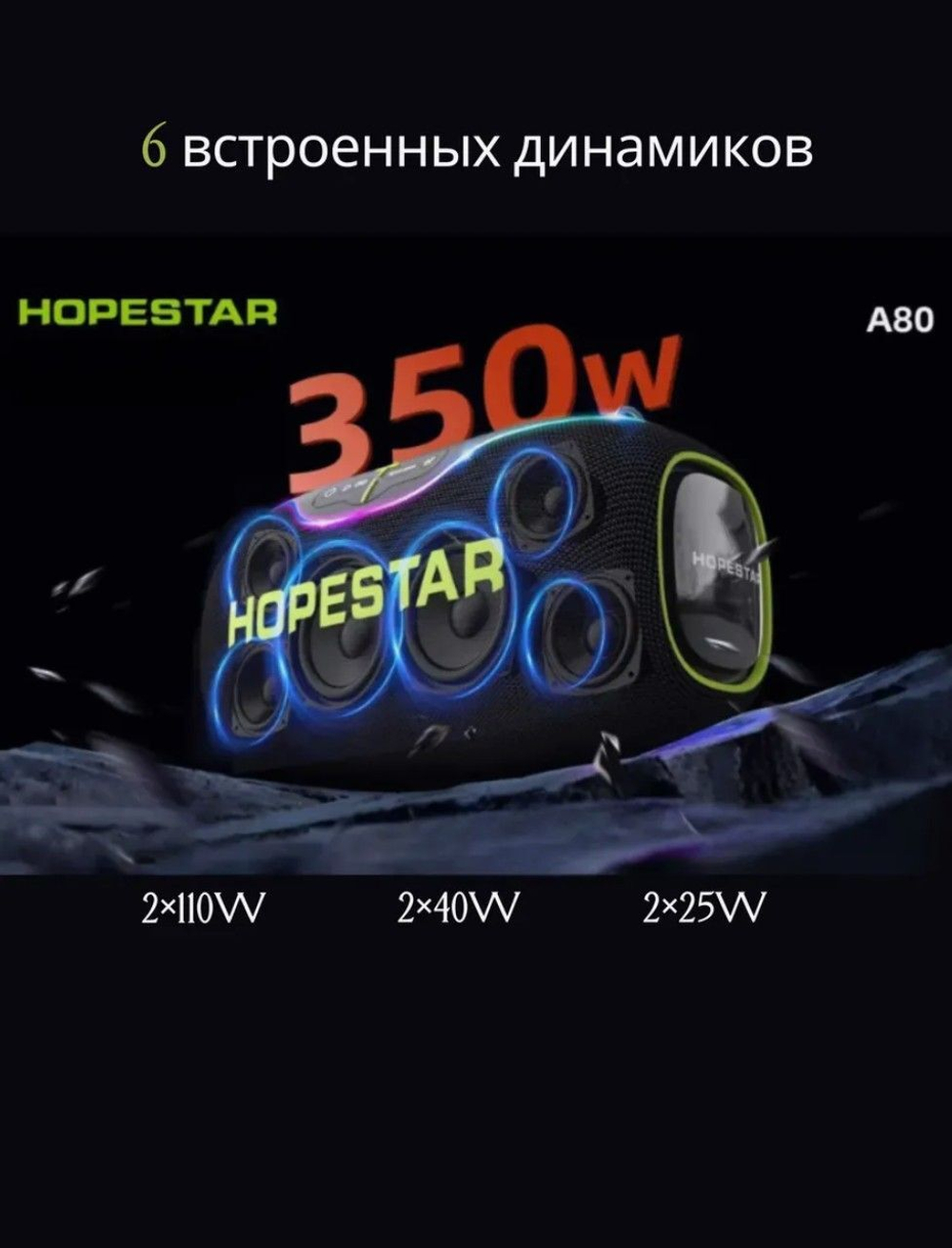 Беспроводная колонка Караоке 350W/30A/TWS/IPX6 Hopestar A80