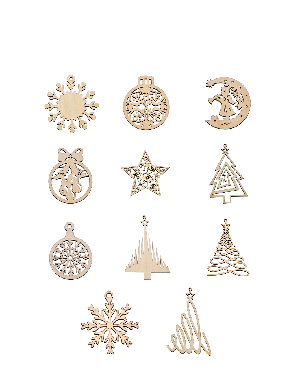 Подарочный набор игрушек на новогоднюю елку, деревянные