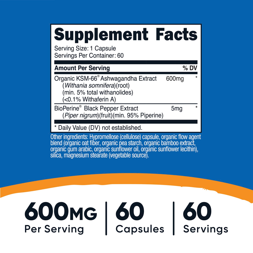 Nutricost, KSM-66®, экстракт корня ашваганды, 60 капсул