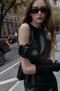 ZARA КОМБИНИРОВАННЫЕ МИТЕНКИ ИЗ ИСКУССТВЕННОЙ КОЖИ, ЧЕРНЫЙ