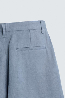 ZARA ШОРТЫ RELAXED FIT ИЗ 100% ЛЬНА, ЛИНЯЛЫЙ СИНИЙ