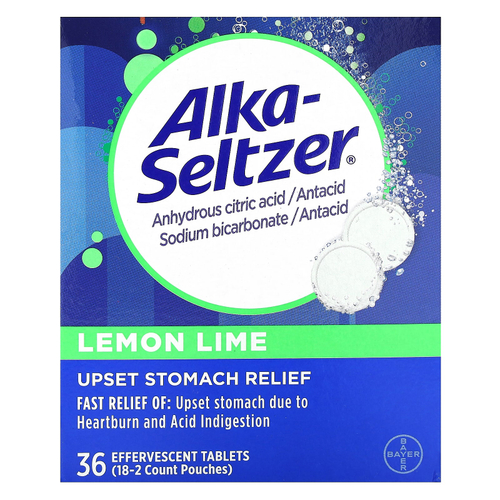 Alka-Seltzer, средство для расстройства желудка, лимон и лайм, 36 шипучих таблеток