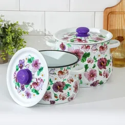 Набор кастрюль «Анютины глазки», 2 предмета: 4 л, 5,5 л, эмалированные крышки, индукция