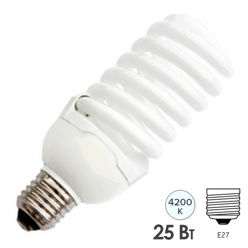 Лампа энергосберегающая LBL E 25W 4200K 220V E27 спираль холодно-белая LightBest 701071032