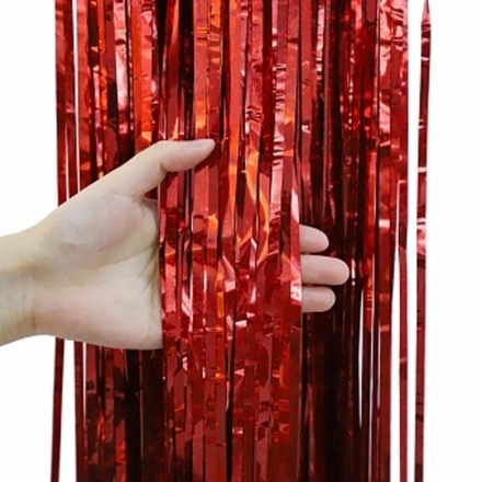 Занавес Дождик Лазерный Красный Голография 100*200 см.