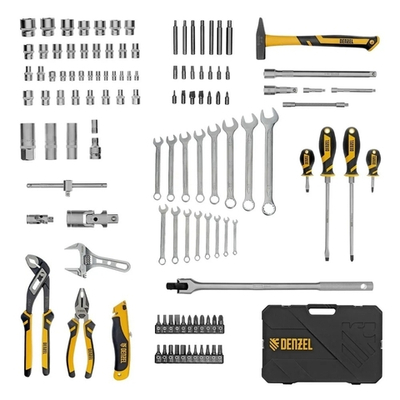 Набор инструментов, 1/2", 1/4", CrV, S2, пластиковый кейс, 122 предмета// Denzel [15804]