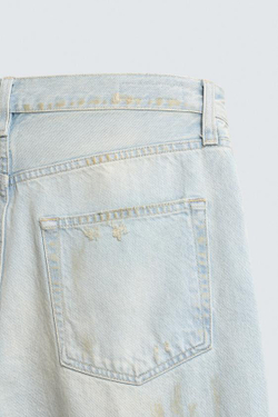 ZARA ДЖИНСОВЫЕ ШОРТЫ STRAIGHT FIT С ВИНТАЖНЫМ ЭФФЕКТОМ, ГОЛУБОЙ