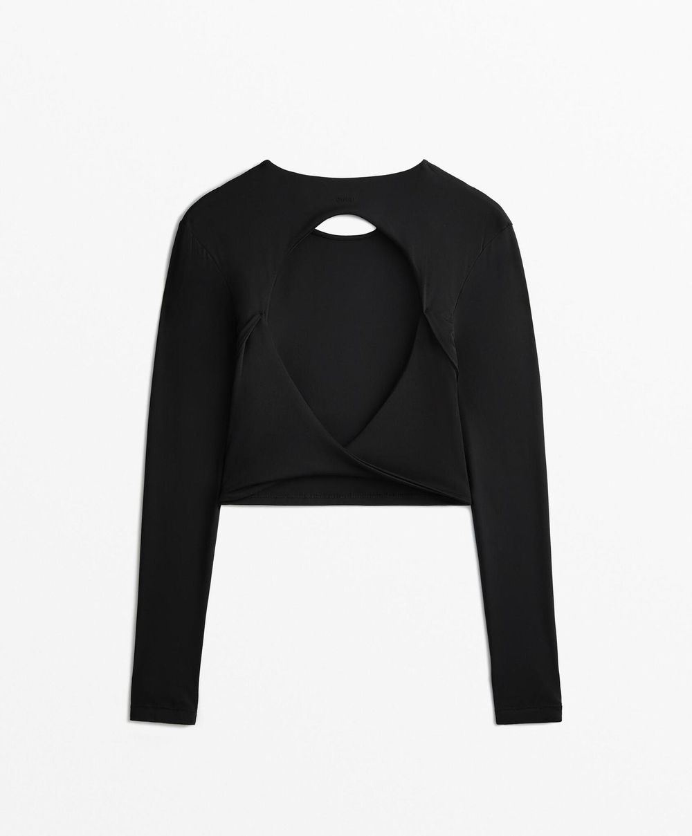 Oysho Футболка с длинным рукавом Comfortlux, черный