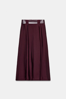 ZARA ЮБКА-НАКИДКА МИДИ С ПОЯСОМ, БАКЛАЖАНОВЫЙ