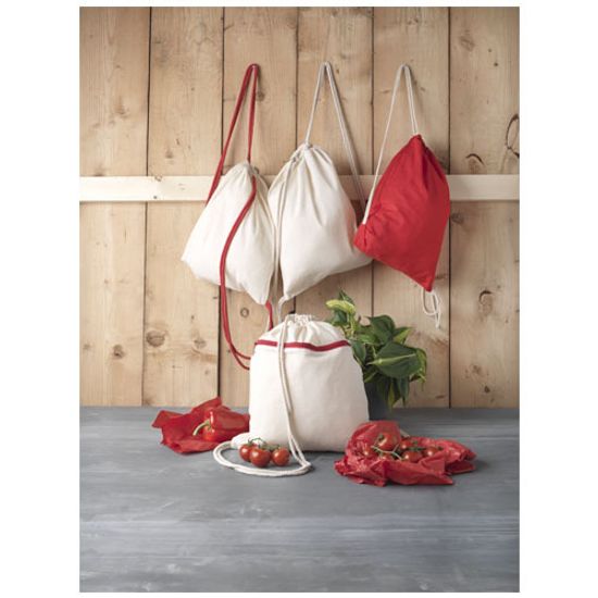Рюкзак со шнурком Oregon, имеет цветные веревки, изготовлен из хлопка плотностью 100 г/м²