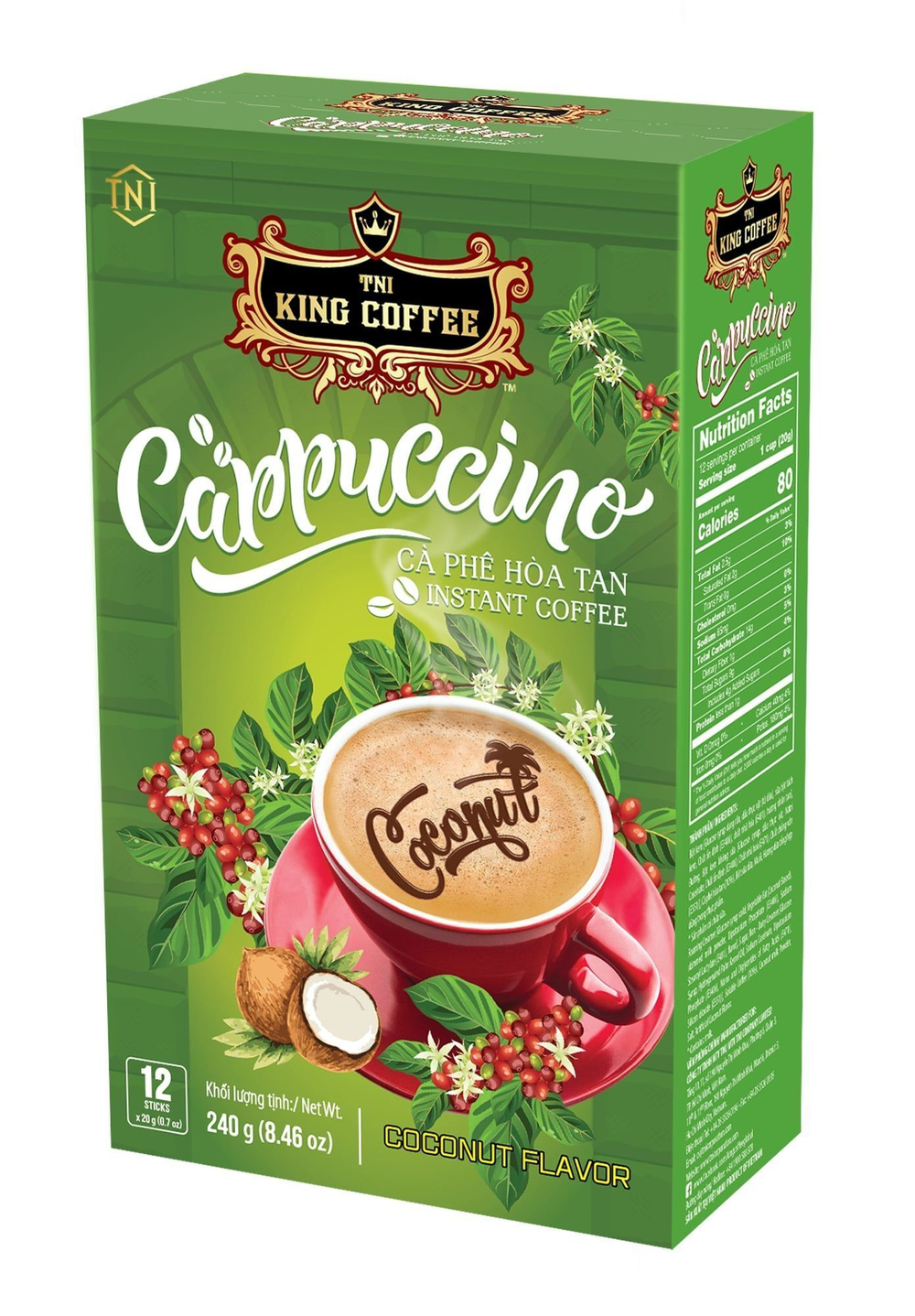 Растворимый кофе King Coffee Капучино Кокос (Cappuccino Coconut), 12 стиков по 20 г