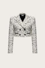 Укороченный жакет из черно-белого твида