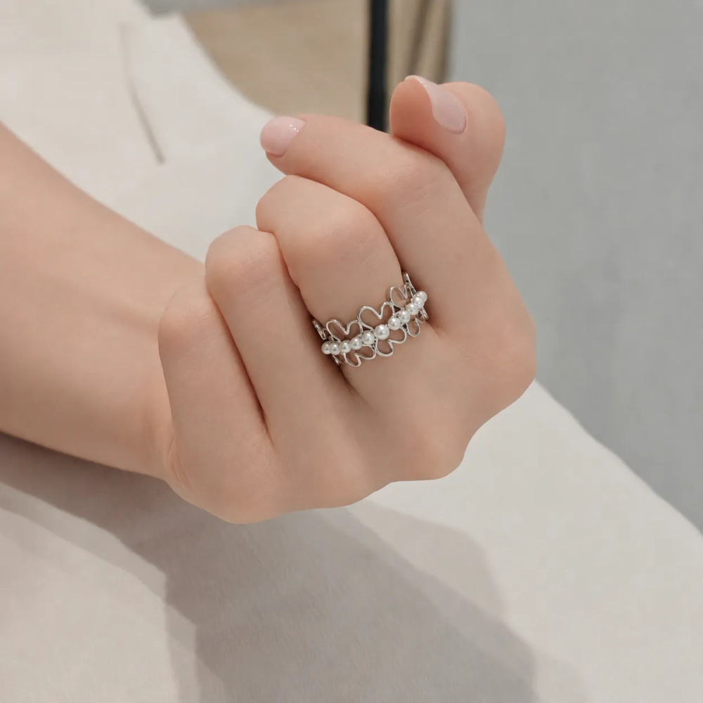 Кольцо «Жемчужные сердца» Silver