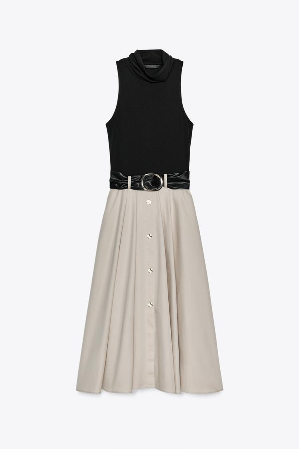 ZARA КОМБИНИРОВАННОЕ ПЛАТЬЕ С ПОЯСОМ, ЭКРЮ/ЧЕРНЫЙ