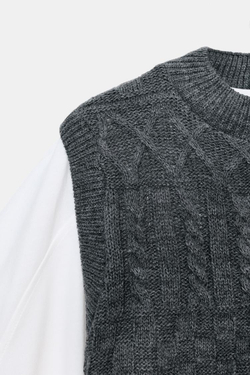 ZARA ФУТБОЛКА С КОМБИНИРОВАННЫМ ЖИЛЕТОМ, АНТРАЦИТОВО-СЕРЫЙ