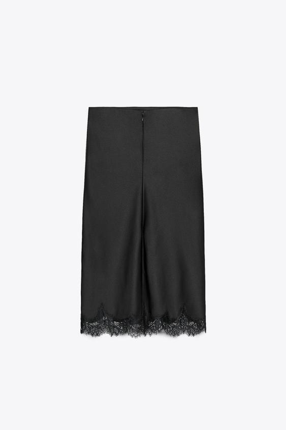 ZARA АТЛАСНАЯ КРУЖЕВНАЯ ЮБКА ZW COLLECTION, ЧЕРНЫЙ