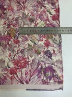 Шифон принт, silk, листья, ветки фиолет/фуксия на кремовом RH D9C2