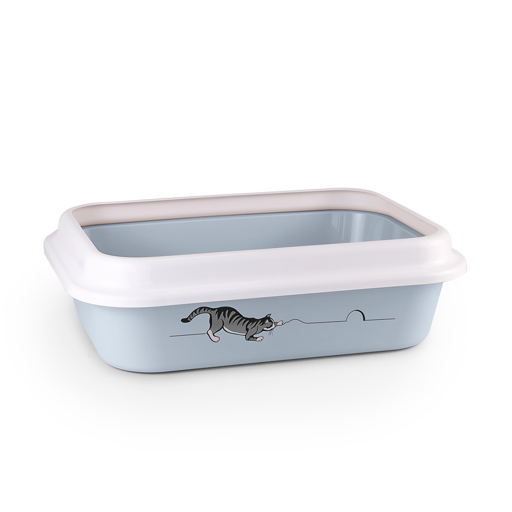 Лоток / туалет ZOOEXPRESS "Leader" для кошек с рамкой и рисунком - 46х34,5х14 см