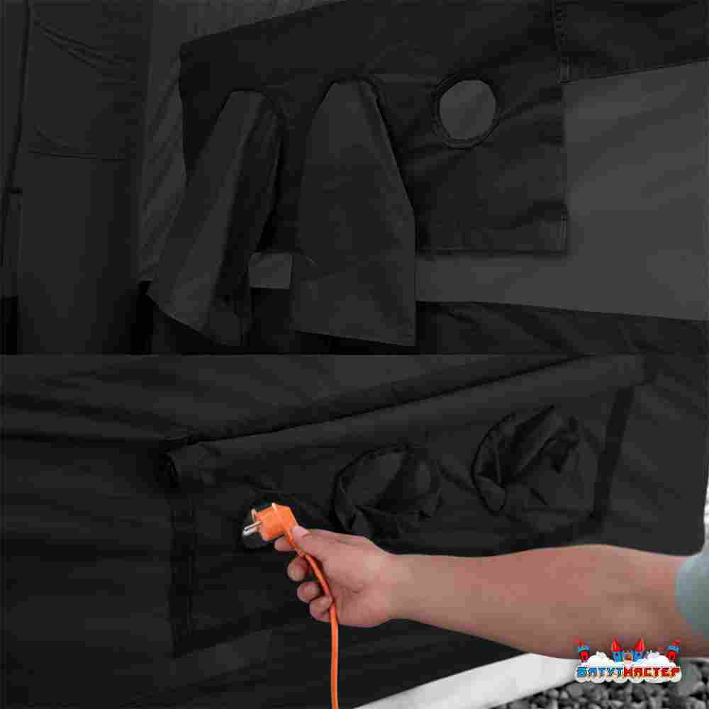 Пневмокаркасная всесезонная палатка «Тёплая Искра» 3,6×4,8×2,2 м — с печкой, из ПВХ, чёрная