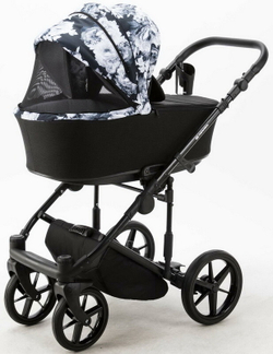 Детская коляска Adamex Zico Flowers 2 в 1 Z-FL11 ЧЁРН-БЕЛ ЦВЕТЫ+ ЧЁРН.ТК