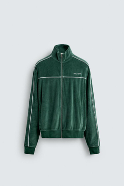 ZARA ВЕЛЮРОВАЯ ТОЛСТОВКА НА МОЛНИИ, ЗЕЛЕНЫЙ
