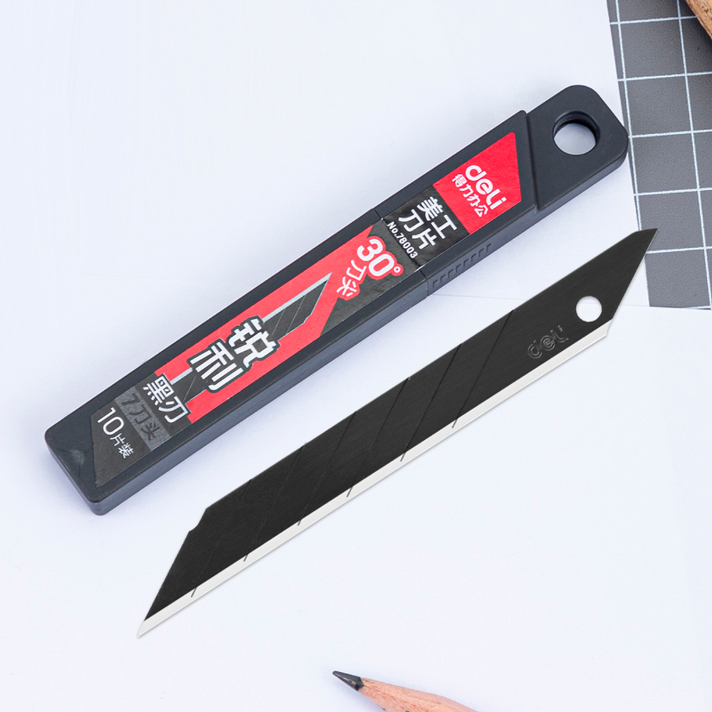 Лезвия запасные DELI для канцелярских ножей, черное 30°, 9 мм (10 шт/упак)