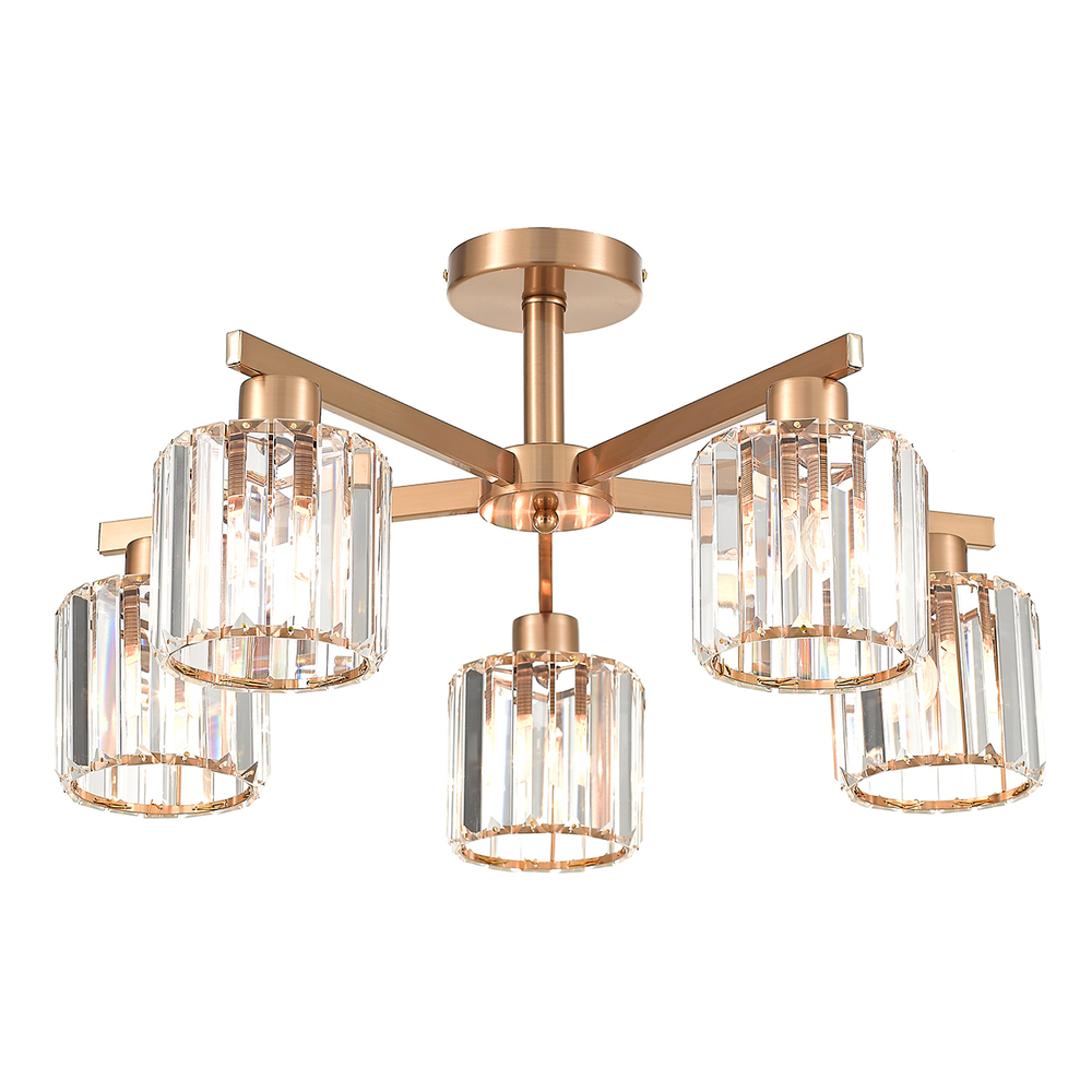 Потолочный светильник 5х60Вт E27, металл/стекло, медь