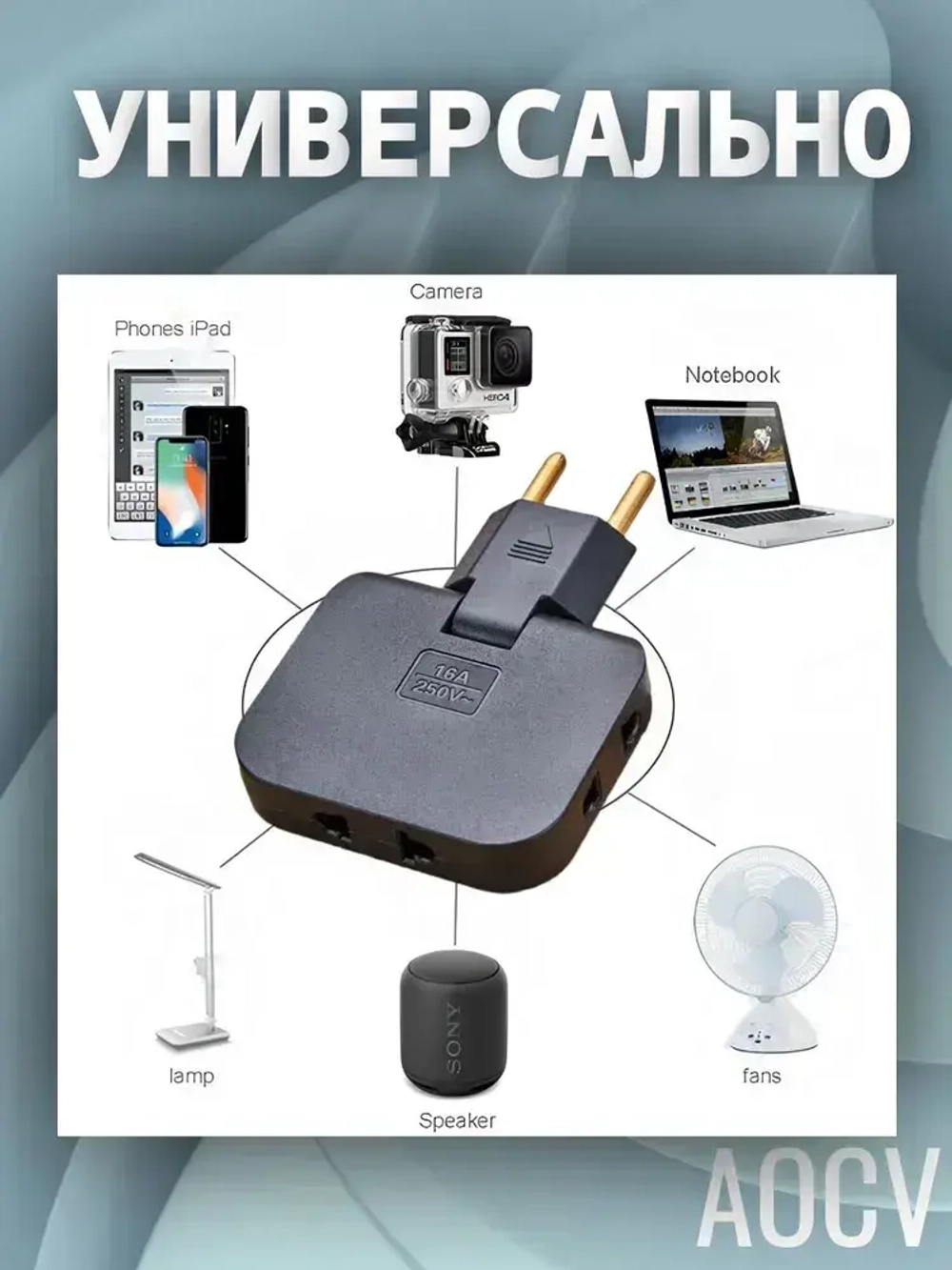 Тройник плоский поворотный для розетки, разветвитель 180 градусов AOCV