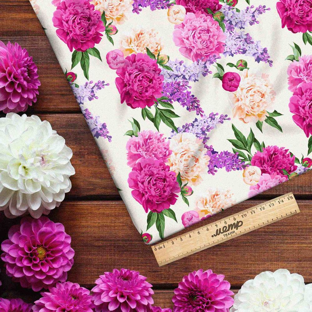 Ткань кулирная гладь насыщенные пионы