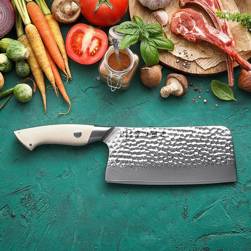 Кухонный нож Hezhen B38H Bone Chopper нож 7 дюймов клинок 67 Layers Damascus рукоять дерево G10, длина лезвия 18,3 см