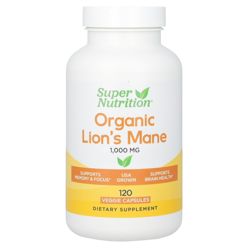 Super Nutrition, органический ежовик гребенчатый, 1000 мг, 120 растительных капсул (500 мг в 1 капсуле)
