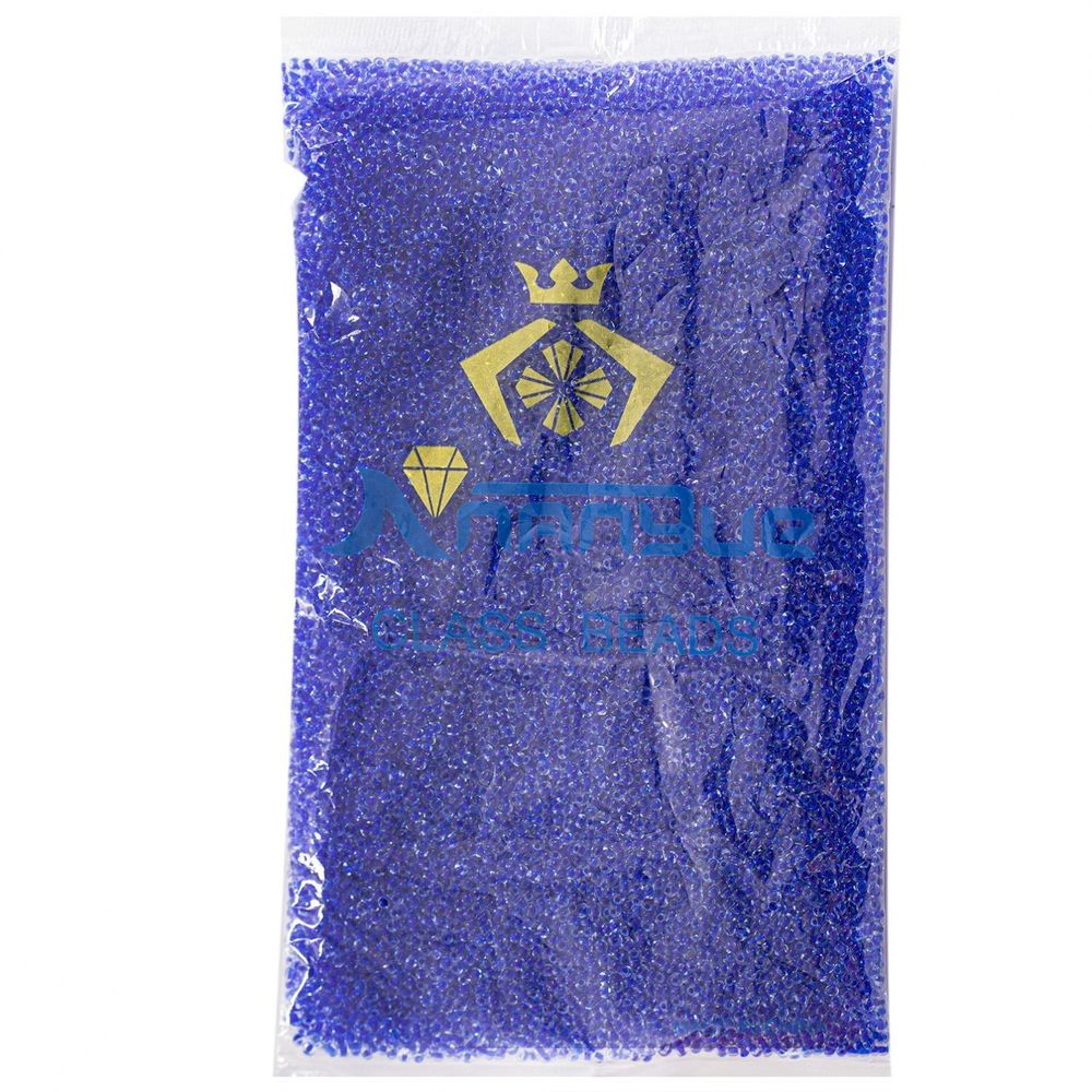 Бисер Alingar размер №12 вес 450 гр., прозрачный кристалл, внутри синий, пакет
