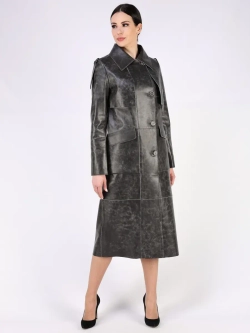 Кожаный тренч длинный с поясом плащ на осень